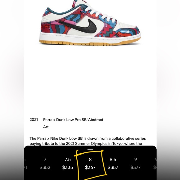 Dead stock Nike SB Dunk Low Parra Sz.8